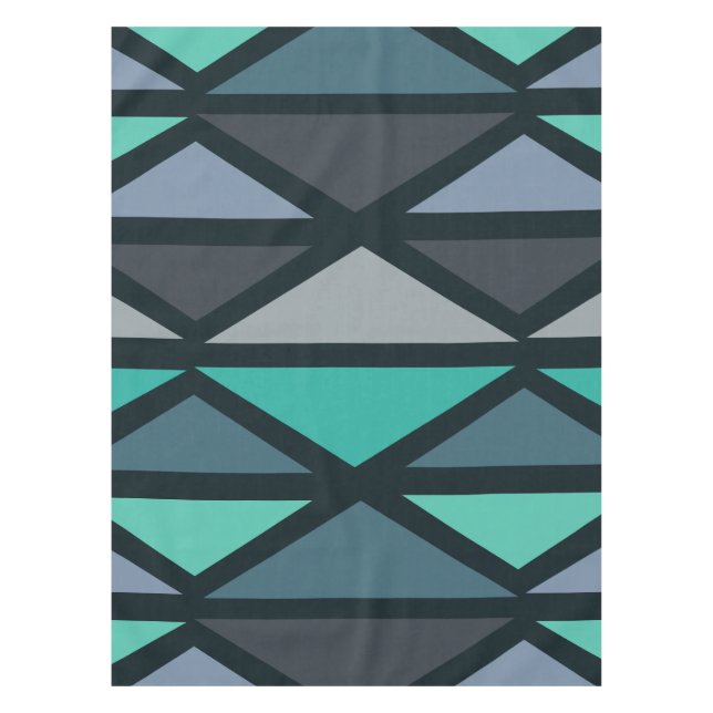 Retro Geometric Art Triangles Black Teal Tablecloth (Front)