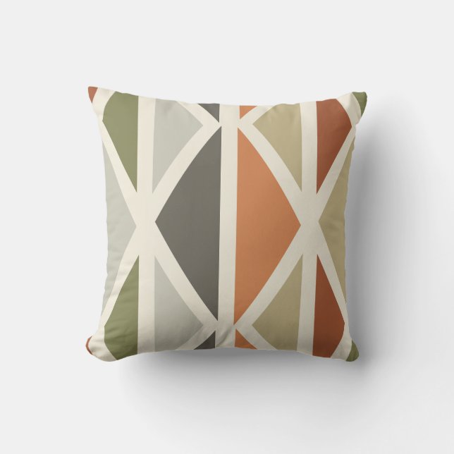 Retro Geometric Art Triangles Green Orange Cushion (Front)