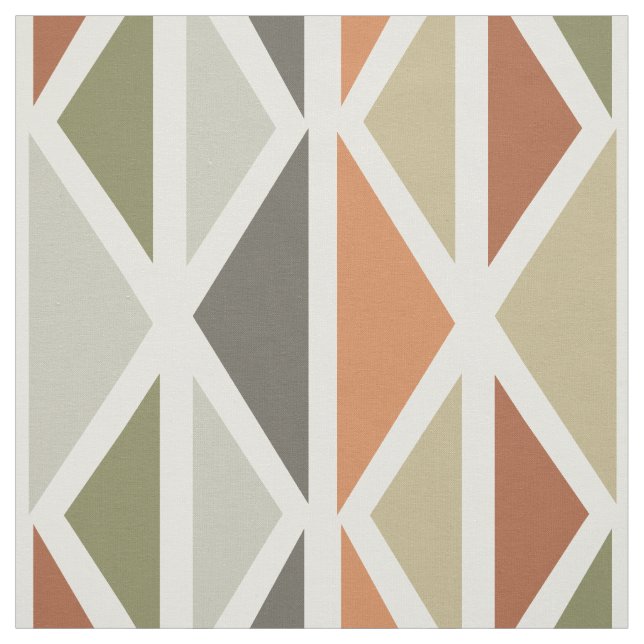 Retro Geometric Art Triangles Green Orange Fabric (Swatch)