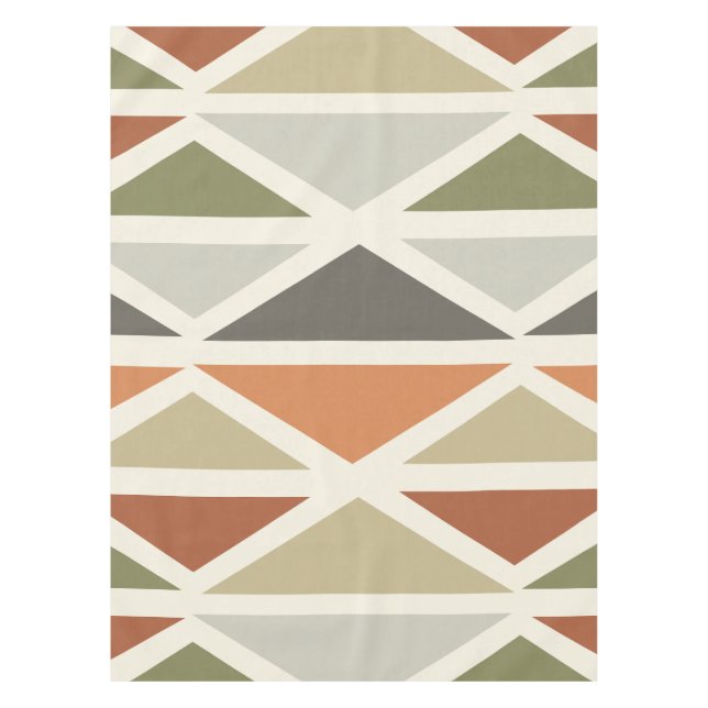 Retro Geometric Art Triangles Green Orange Tablecloth (Front)