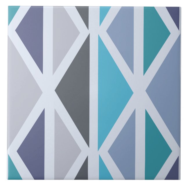 Retro Geometric Art Triangles Turquoise Grey Ceramic Tile (Front)