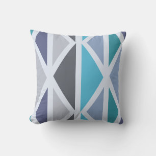 Retro Geometric Art Triangles Turquoise Grey Cushion