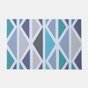 Retro Geometric Art Triangles Turquoise Grey Doormat