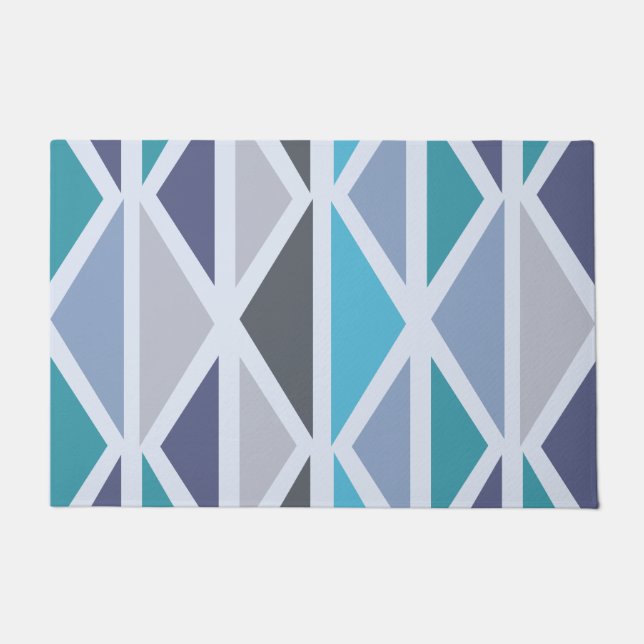 Retro Geometric Art Triangles Turquoise Grey Doormat (Front)
