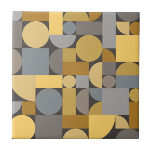 Retro Geometric Art Yellow Grey Ceramic Tile