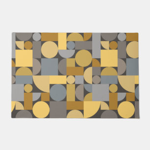 Retro Geometric Art Yellow Grey Doormat