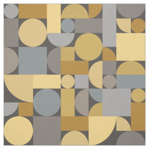 Retro Geometric Art Yellow Grey Fabric