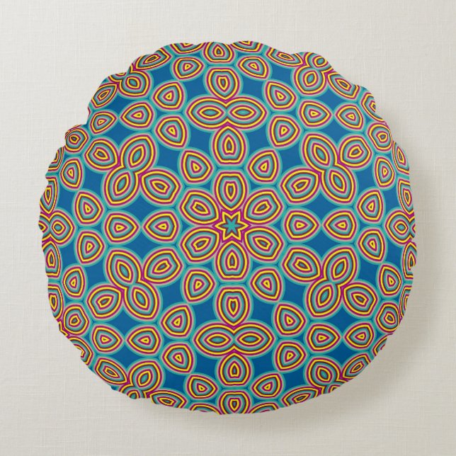 Retro Geometric Artistic Abstract Pattern Round Cushion (Front)