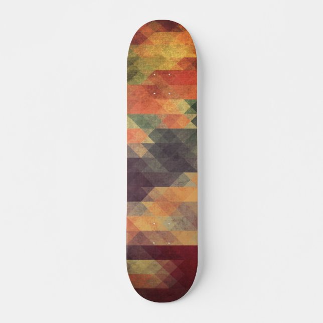 Retro Geometric Bold Stripes Worn Colours Skateboard (Front)