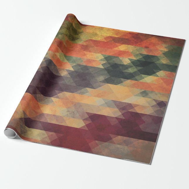 Retro Geometric Bold Stripes Worn Colours Wrapping Paper (Unrolled)