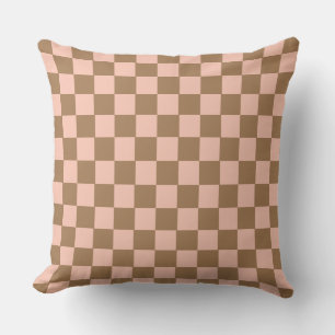 Retro Geometric Checkerboard Pattern Ochre Pink Cushion
