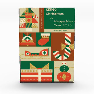Retro Geometric Christmas Greeting Card – Festive. Photo Block