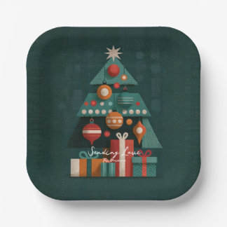 Retro Geometric Christmas Tree Paper Plate