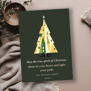 Retro Geometric Christmas Tree Yellow Forest Green Holiday Card