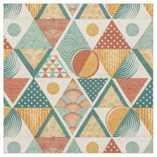 Retro Geometric Circle & Triangle Abstract Pattern Fabric