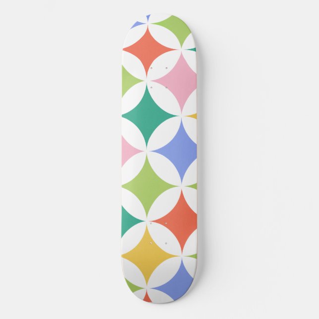 Retro Geometric Circles Pattern-Colourful Abstract Skateboard (Front)