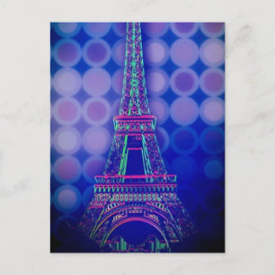 Retro Geometric circles purple paris eiffel tower Postcard