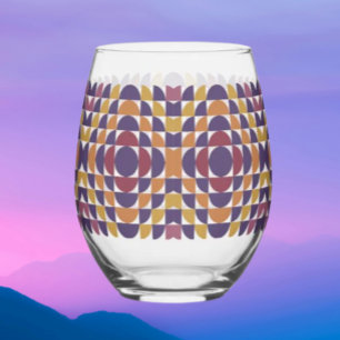Retro Geometric Circles Stemless Wine Glass Bold
