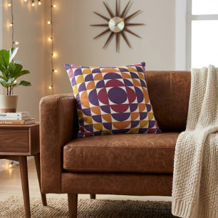 Retro Geometric Circles Throw Pillow