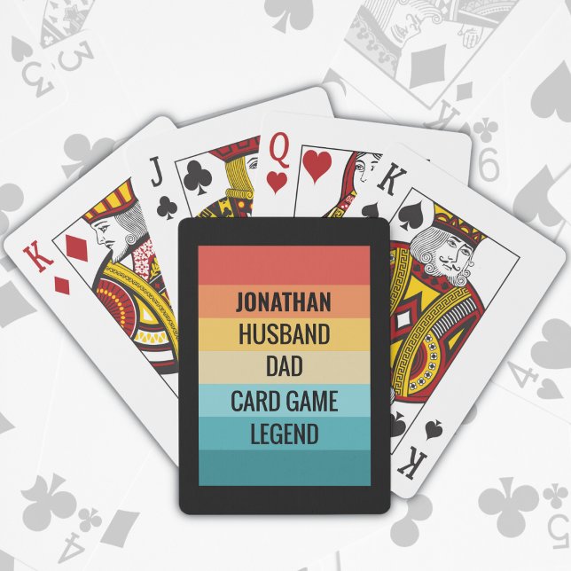 Retro Geometric Colour Block Dad Legend Custom Tex Playing Cards (Personalize with name of choice, edit text to add Grandpa, Pop, PawPaw or other dad words of choice)