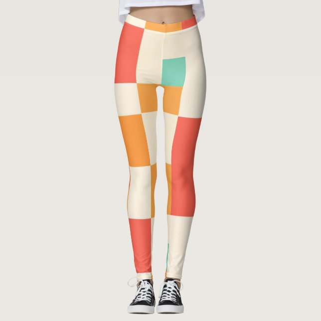 Retro Geometric Colour Block Pattern Leggings (Front)