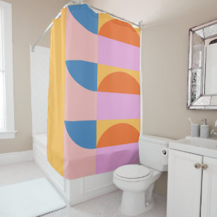 Retro Geometric Colour Block Vibrant Yellow Blue Shower Curtain