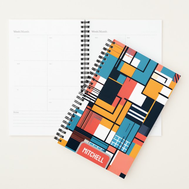 Retro geometric colour blocks personalised 2024  planner (Display)