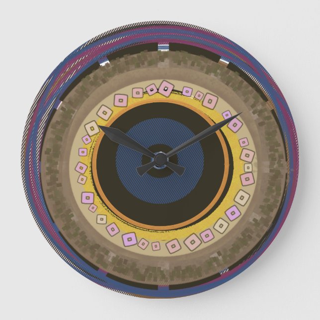 Retro Geometric Concentric Circles Modern Large Clock (Front)