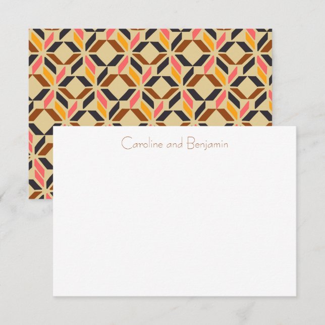 Retro Geometric Couple Names Custom Script Note Thank You Card (Front/Back)