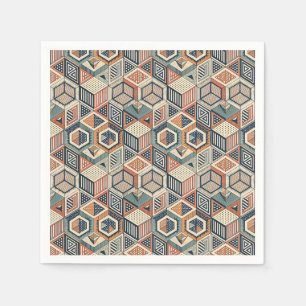 Retro Geometric Cubes & Triangles Illusion Pattern Napkin