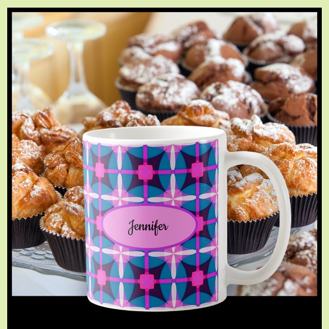 Retro Geometric Design in Pink, Purple and Blue -  Coffee Mug (Creator Uploaded)