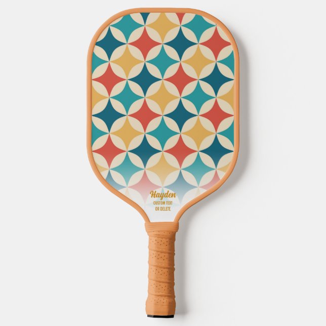 Retro Geometric Diamond Pattern Custom Text Cool  Pickleball Paddle (Back)