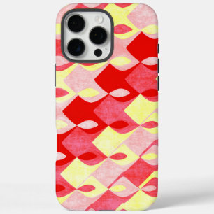 Retro Geometric Diamond Pattern Red, Pink & Yellow iPhone 16 Pro Max Case