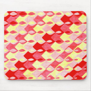 Retro Geometric Diamond Pattern Red, Pink & Yellow Mouse Pad