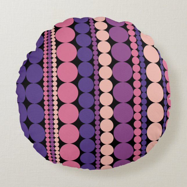 Retro Geometric Dotted Stripes Round Cushion (Front)