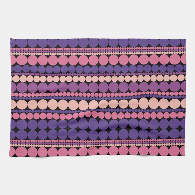 Retro Geometric Dotted Stripes Tea Towel (Horizontal)