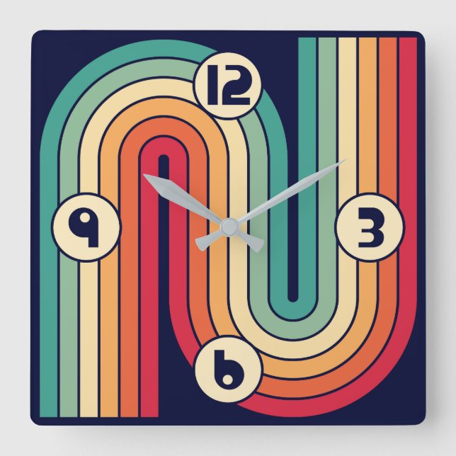 Retro Geometric Double Arch Design Square Wall Clock (Front)