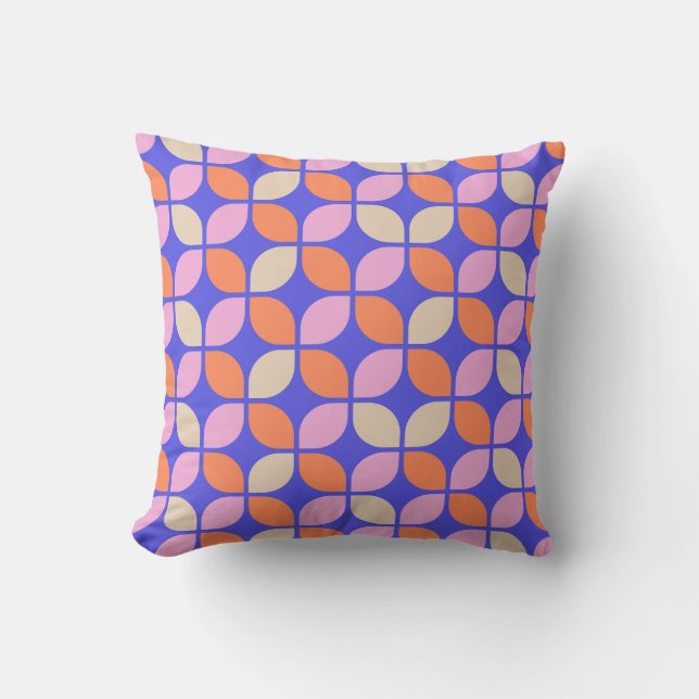 Retro Geometric Floral Pattern Colourful Abstract Cushion (Front)