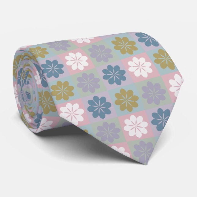 Retro Geometric Floral Pattern Neck Tie (Rolled)