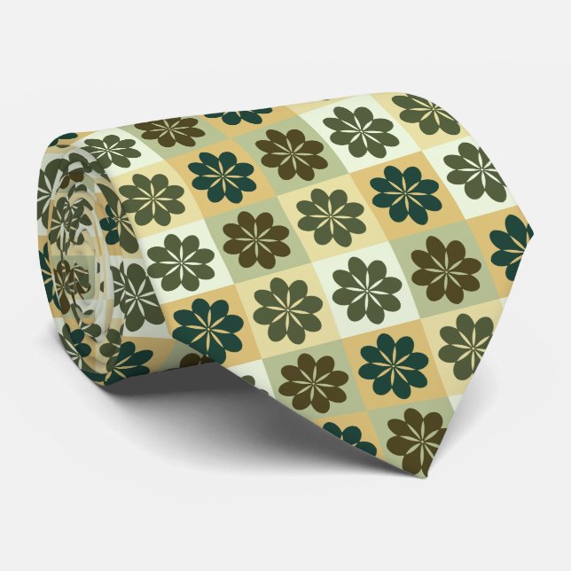 Retro Geometric Floral Pattern Neck Tie (Rolled)