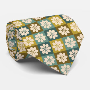 Retro Geometric Floral Pattern Neck Tie