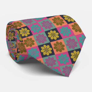 Retro Geometric Floral Pattern Neck Tie
