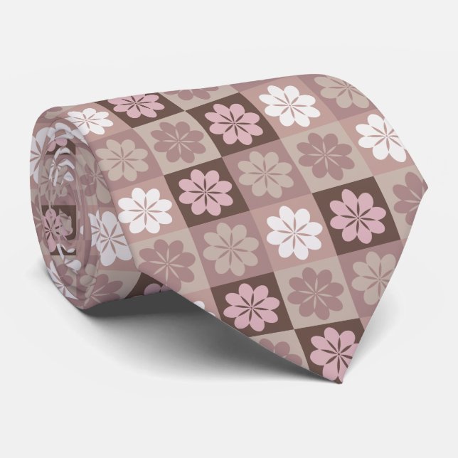Retro Geometric Floral Pattern Neck Tie (Rolled)