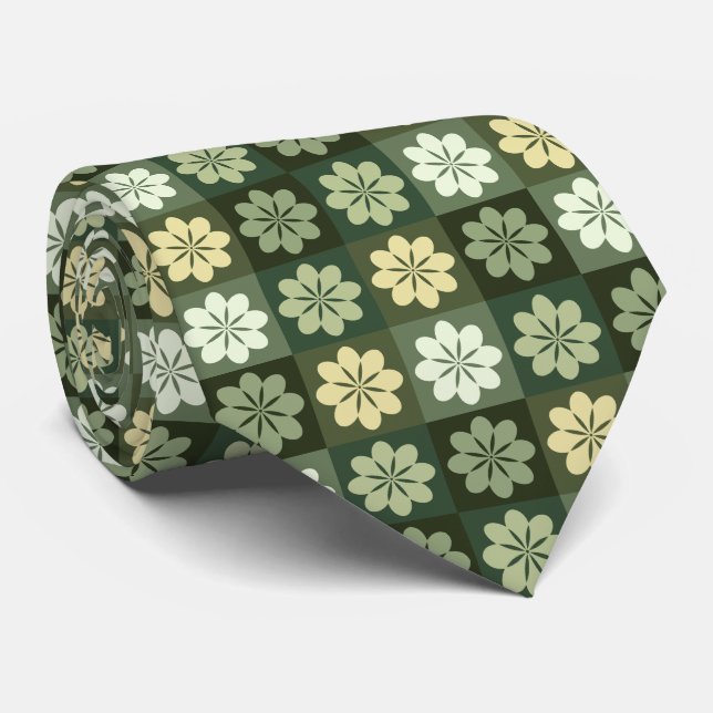 Retro Geometric Floral Pattern Neck Tie (Rolled)
