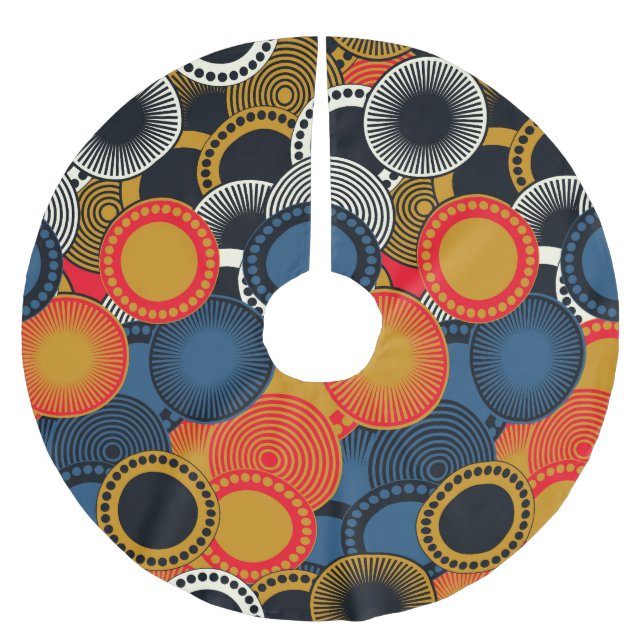 Retro Geometric: Golden Circles Harmony Brushed Polyester Tree Skirt (Front)