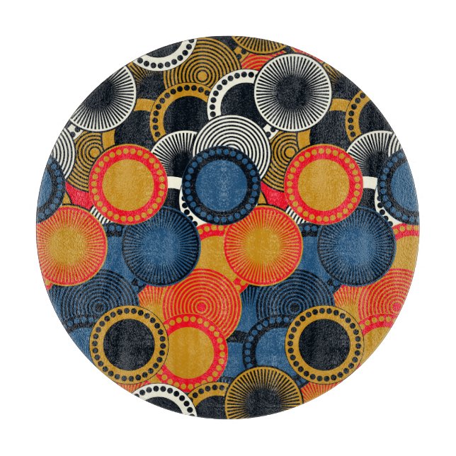 Retro Geometric: Golden Circles Harmony Cutting Board (Front)