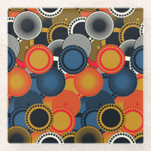 Retro Geometric: Golden Circles Harmony Glass Coaster