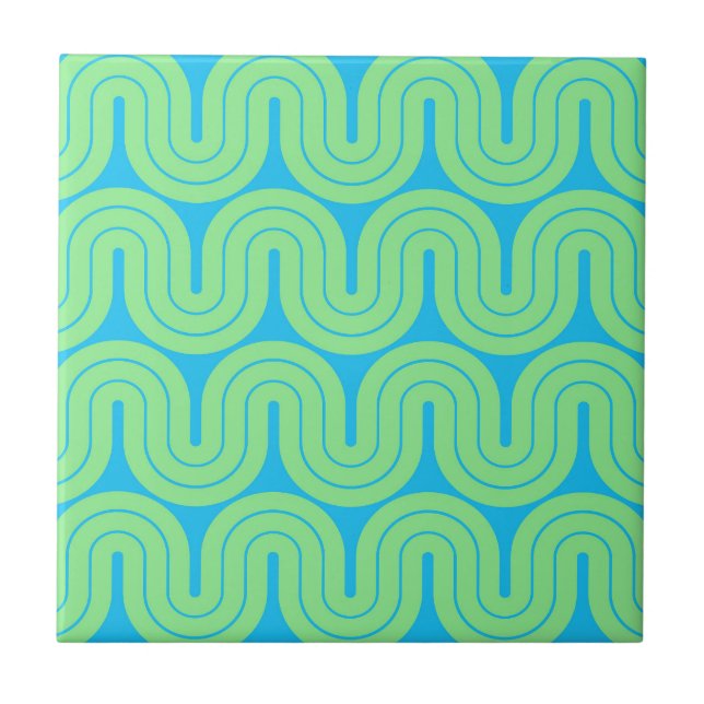 Retro Geometric Gradient Wave Design Ceramic Tile (Front)