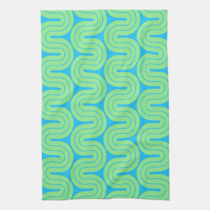 Retro Geometric Gradient Wave Design Tea Towel