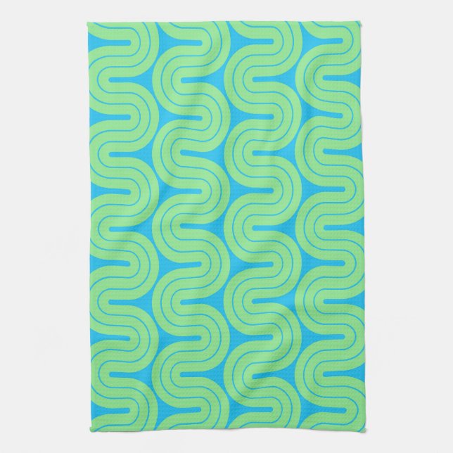 Retro Geometric Gradient Wave Design Tea Towel (Vertical)